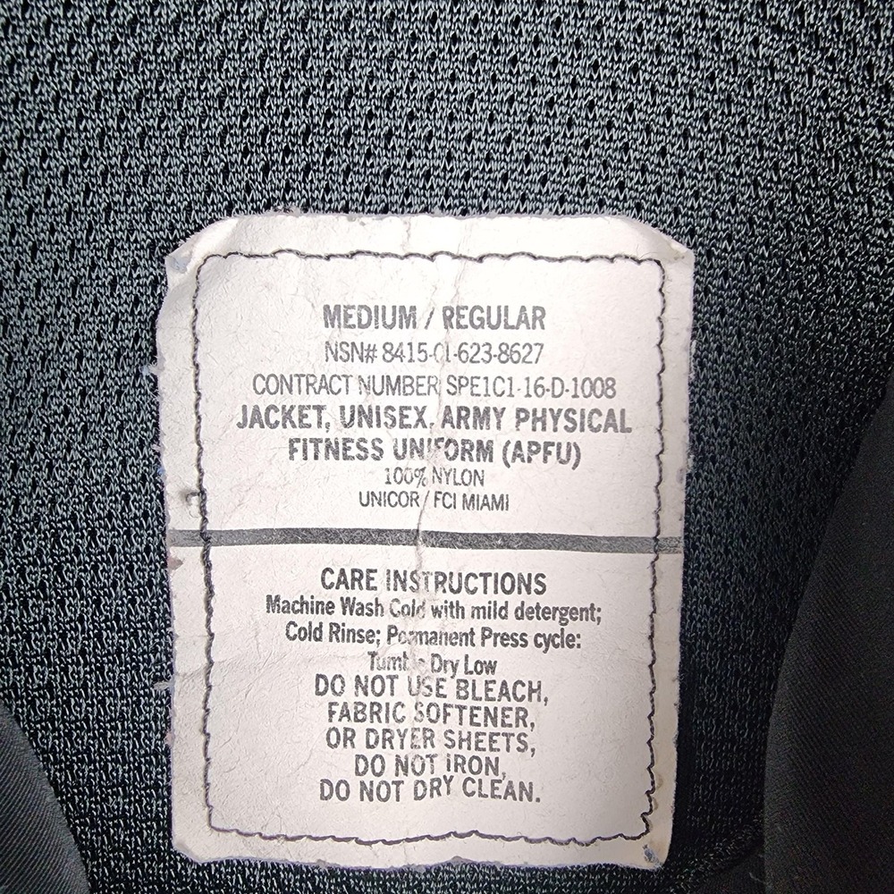 US Army Jacket Mens Medium Black APFU Physical Fitness Zip Nylon PT Uniform - Picture 3 of 8